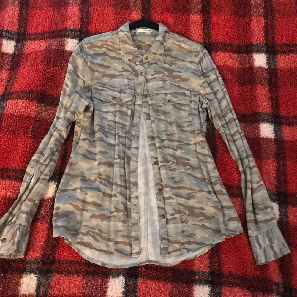 Camo button down top